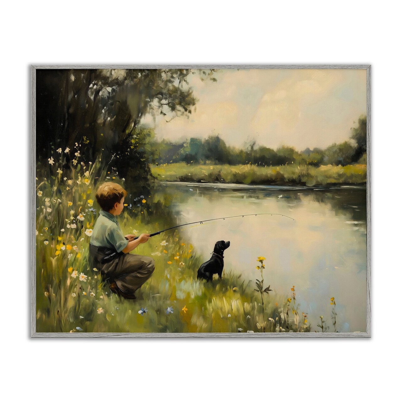 Stupell Industries Boy & Puppy Fishing Framed Giclee, design by Arlington Prints